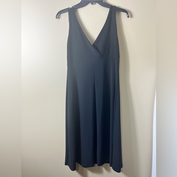 B.MOSS Elegant Black Midi Dress with Embroidered White Lace Detail Size Medium - Picture 2 of 8